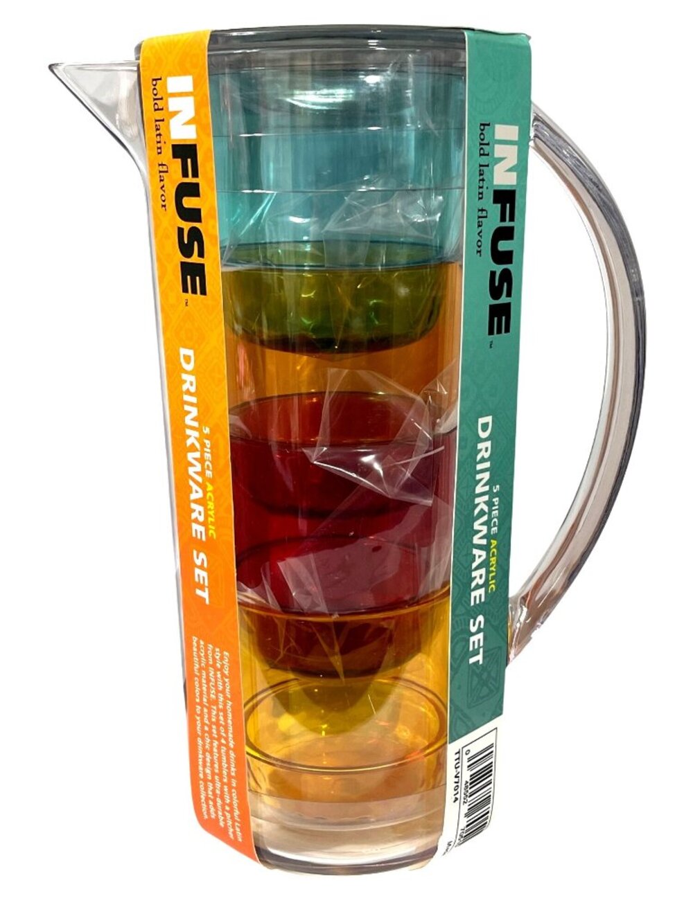 Space-saving Infuse 5 Piece Acrylic Drinkware Set Indoor Outdoor New
